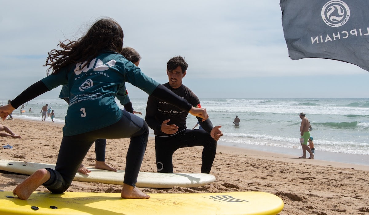 Learning the basics of surfing on the beach